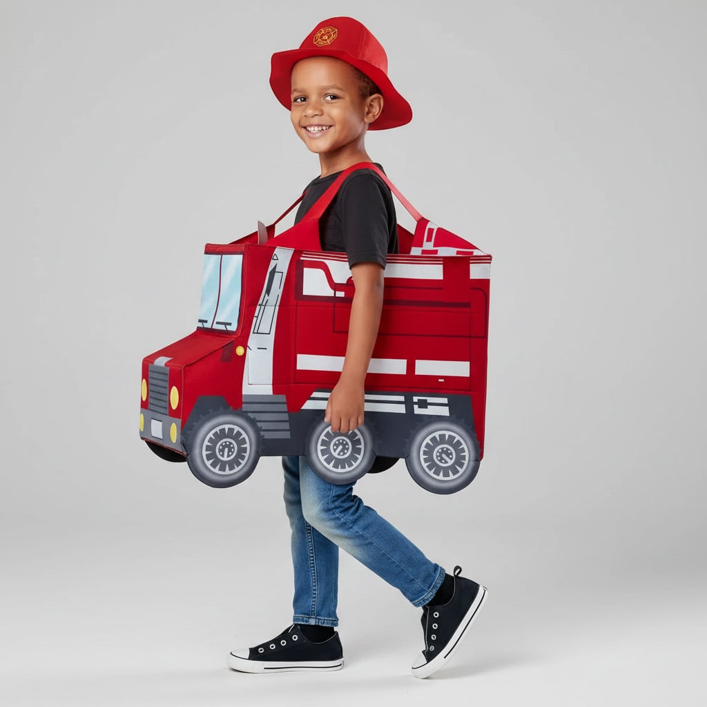 Boys' Halloween Firefighter Costume Outfit with Fire Truck Design and Reflective Safety Stripes - Image 7