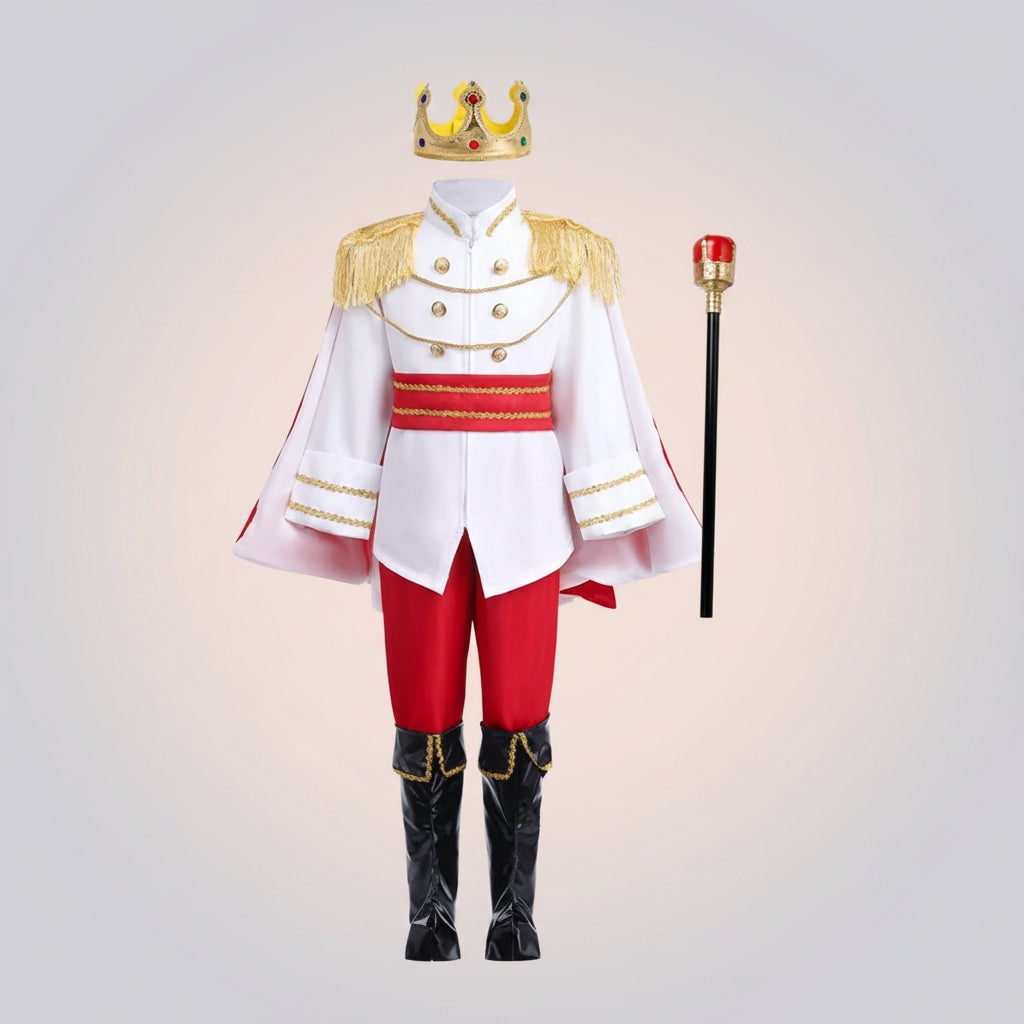 Boys' Halloween Prince Costume with Crown Scepter Cape and Gold Trim for Dress Up Party - Image 2