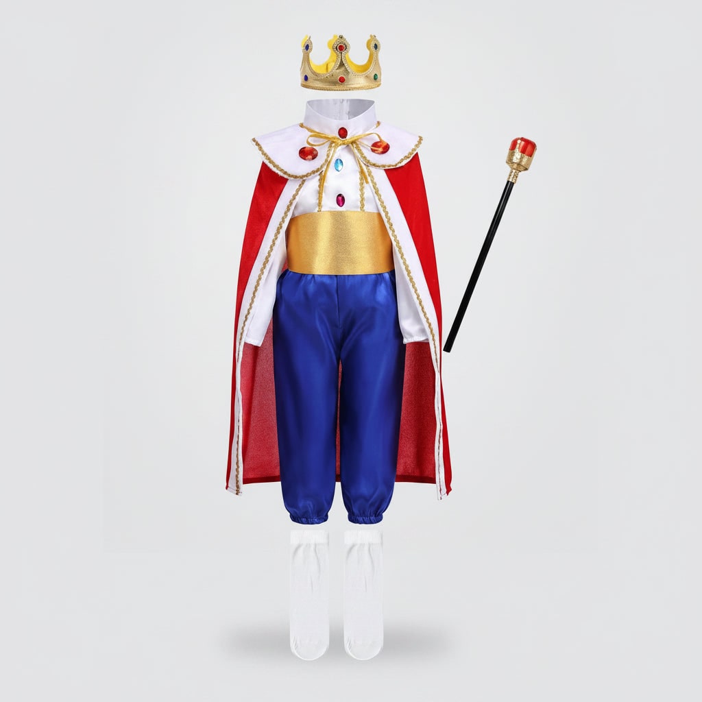Boys' Halloween Prince Costume with Crown Scepter Cape and Gold Trim for Dress Up Party - Image 4