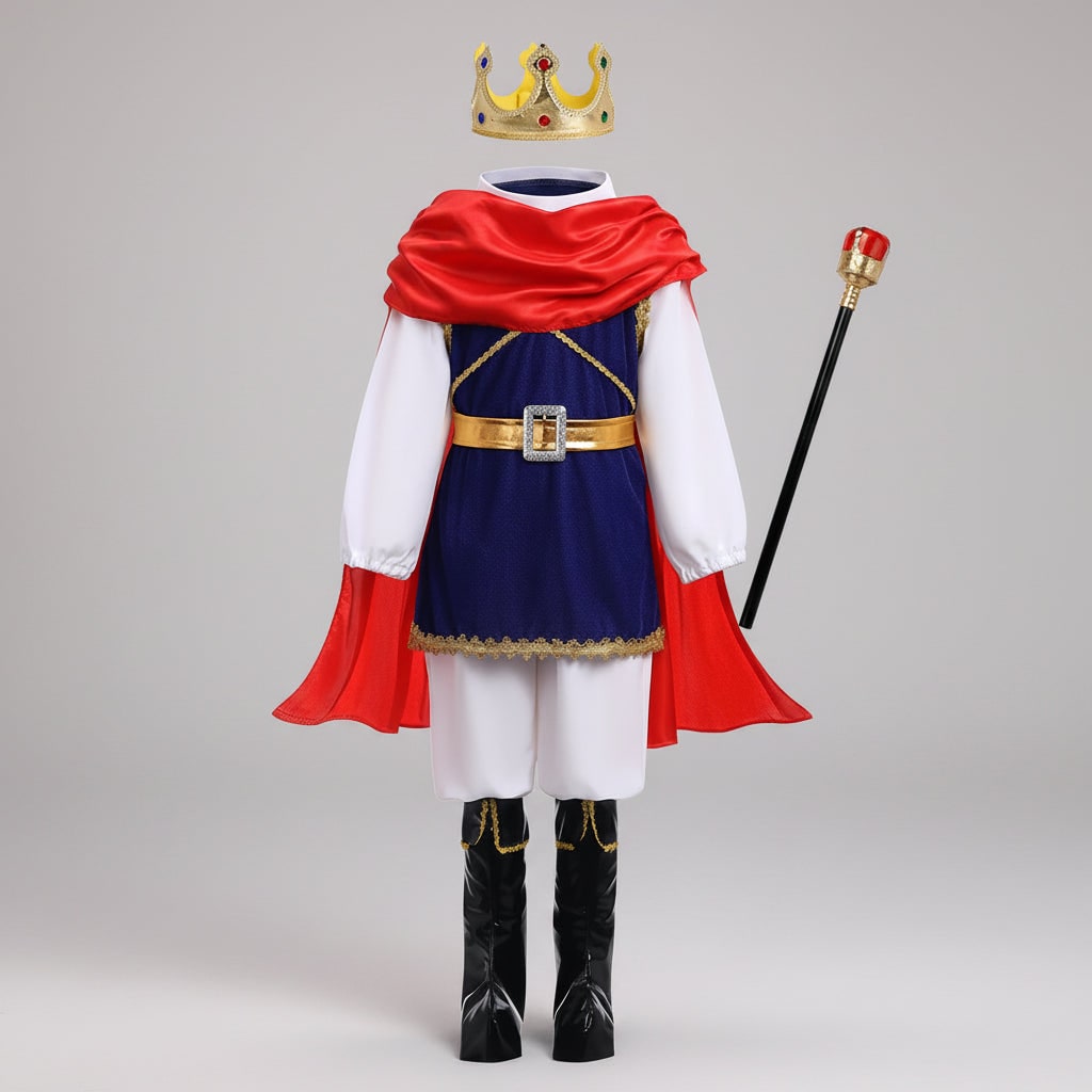 Boys' Halloween Prince Costume with Crown Scepter Cape and Gold Trim for Dress Up Party - Image 5