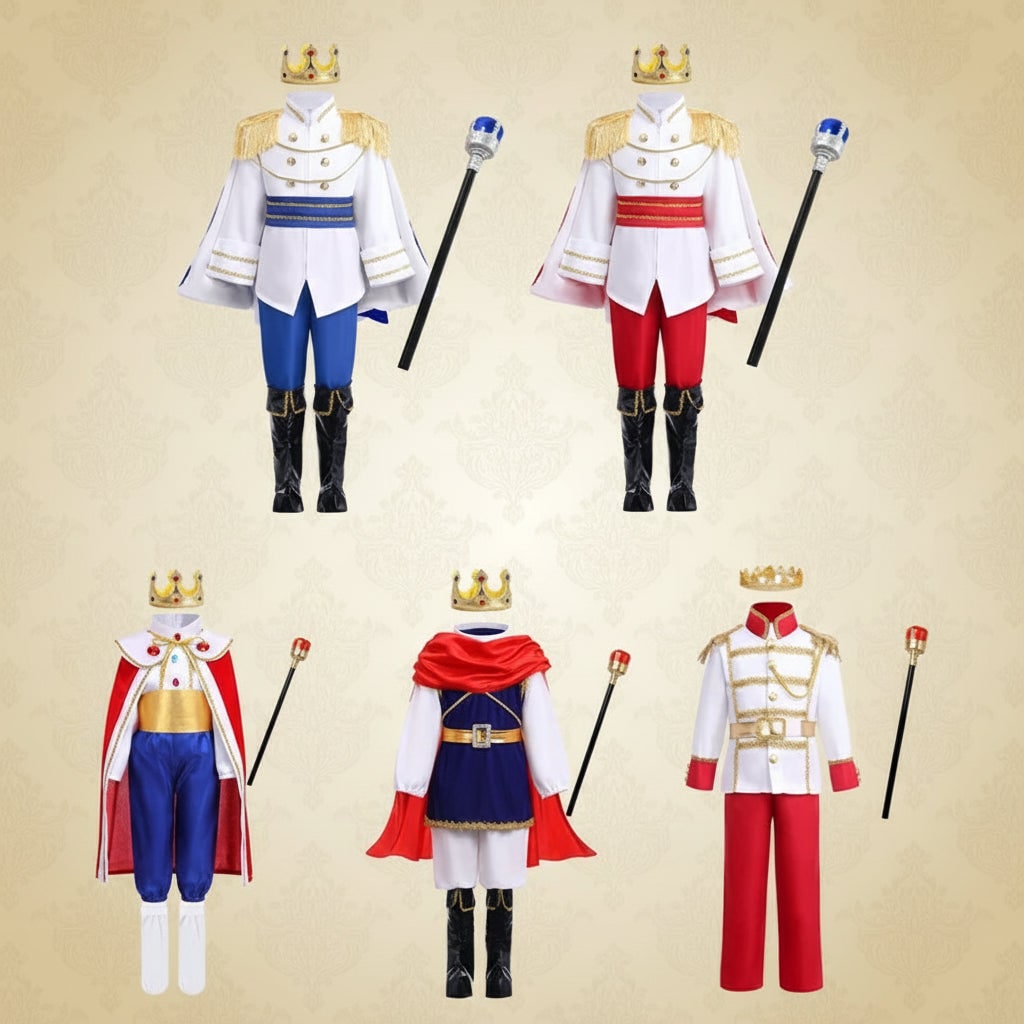Boys' Halloween Prince Costume with Crown Scepter Cape and Gold Trim for Dress Up Party - Image 6