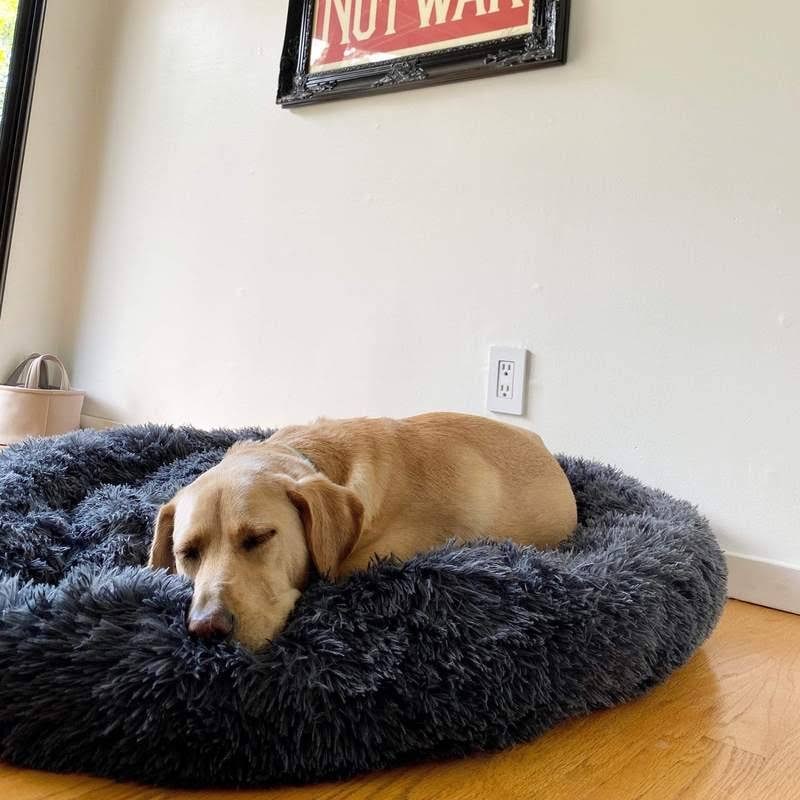 Calming Plush Donut Dog Bed with Raised Rim and Sunken Center Cushion - Image 14