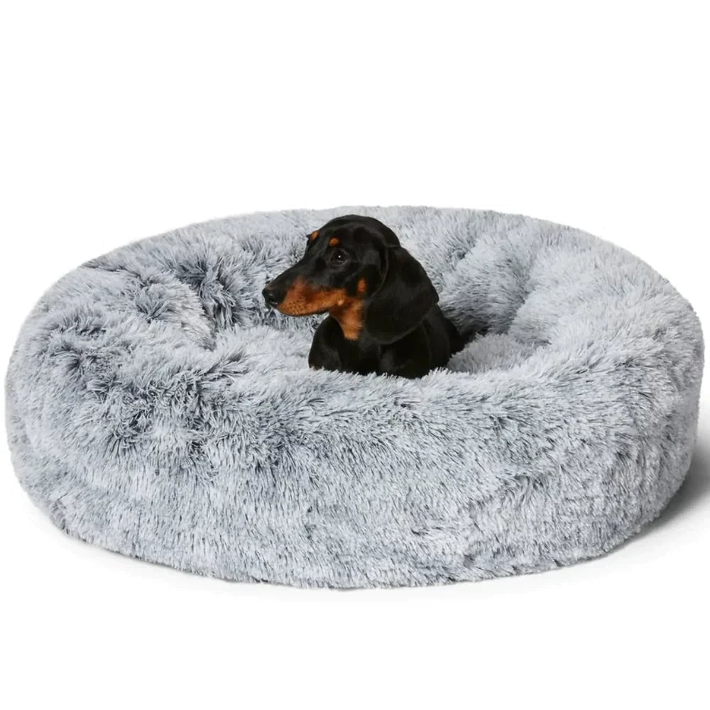 Calming Plush Donut Dog Bed with Raised Rim and Sunken Center Cushion - Image 2