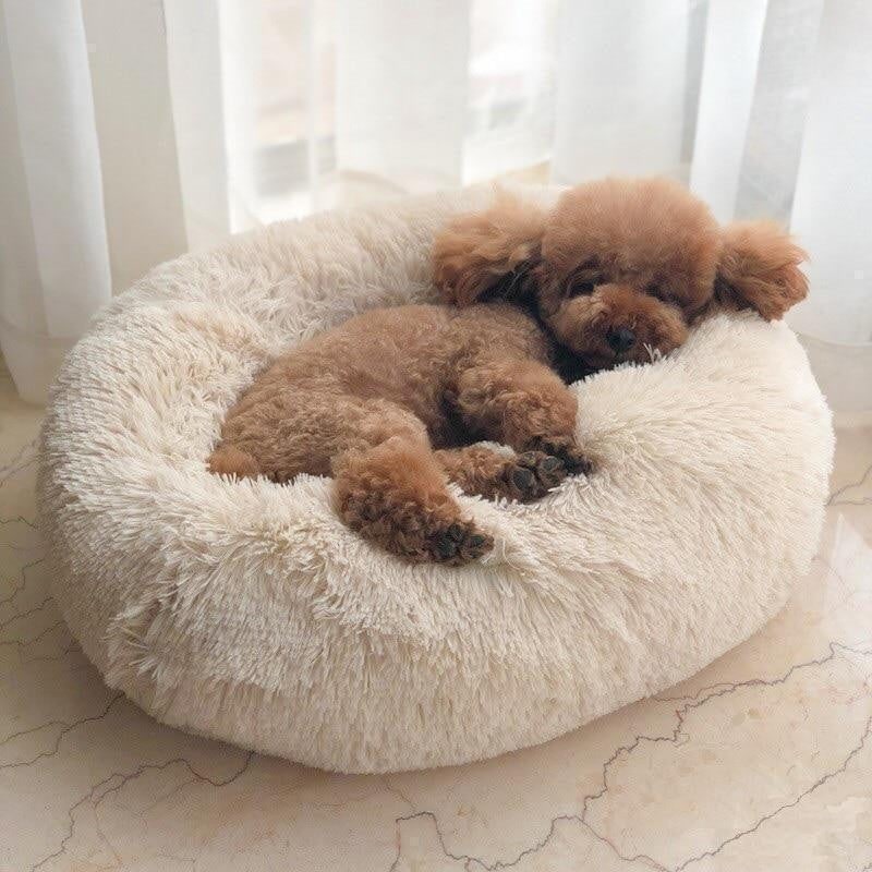 Calming Plush Donut Dog Bed with Raised Rim and Sunken Center Cushion - Image 4