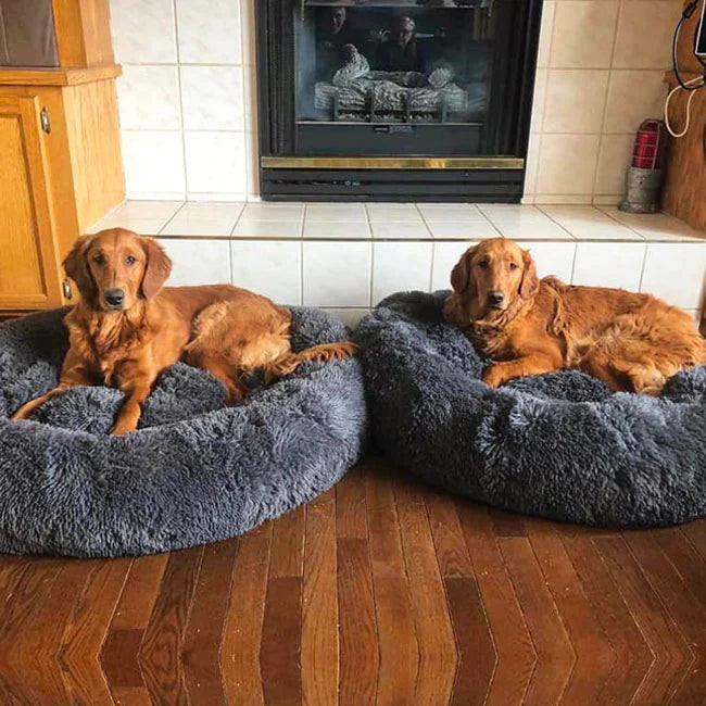 Calming Plush Donut Dog Bed with Raised Rim and Sunken Center Cushion - Image 5