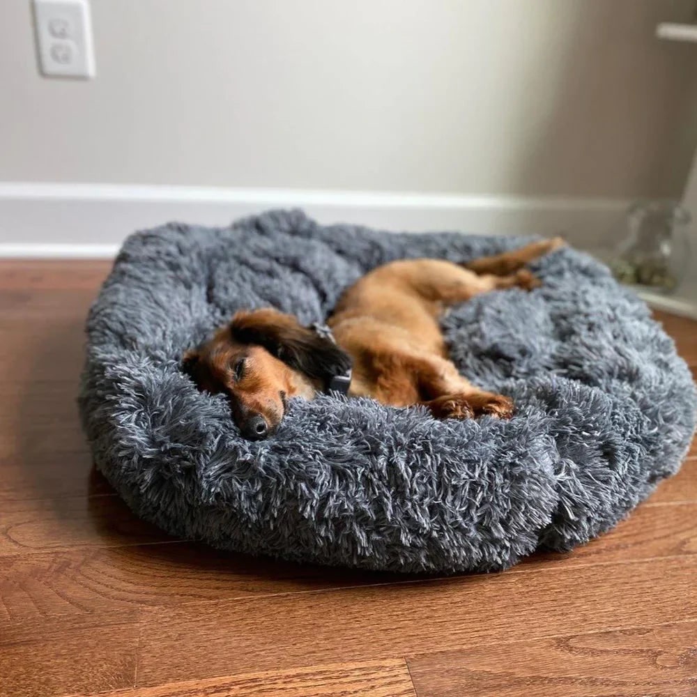 Calming Plush Donut Dog Bed with Raised Rim and Sunken Center Cushion - Image 6