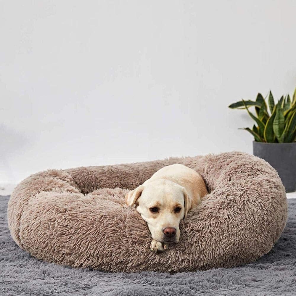 Calming Plush Donut Dog Bed with Raised Rim and Sunken Center Cushion - Image 9