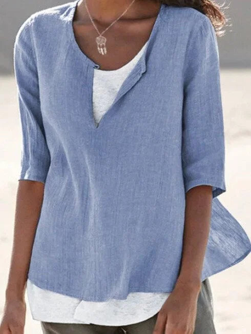 Camilla | Top Donna Elegante Manica 3/4 Azzurro
