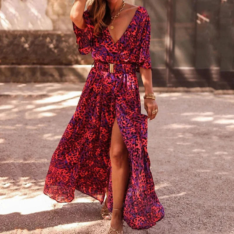 Camilla | Vestito Lungo Portafoglio Stampa Animalier