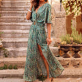 Camilla | Vestito Lungo Portafoglio Stampa Animalier Verde