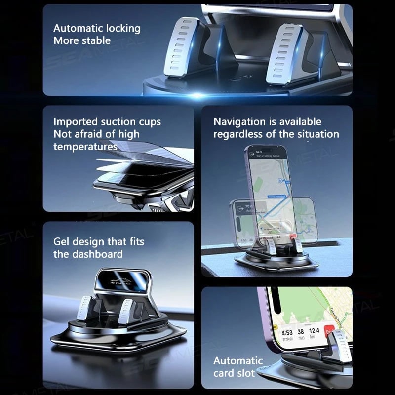 Car Phone Holder with 360 Degree Rotation Gel Suction Cup Base and Dual Clamping Claws - Image 4