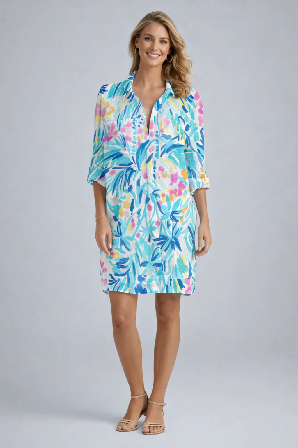 Carlotta | Abito Camicia Donna Tie-Dye Blu Acqua