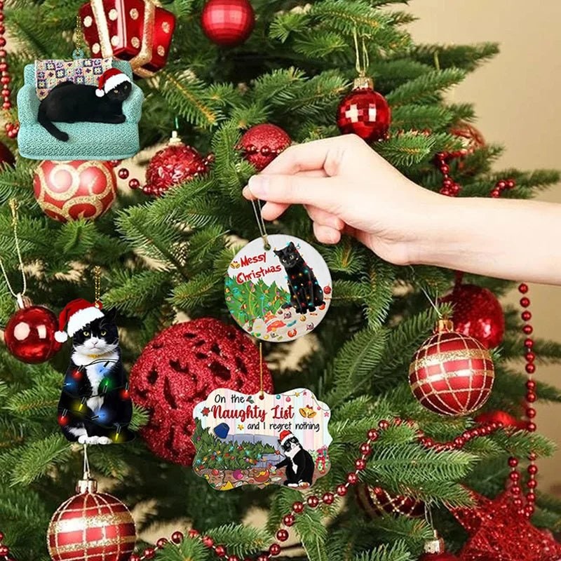 Cat Christmas Ornaments with Custom Contour Cutouts and Gold Hanging String - Image 1
