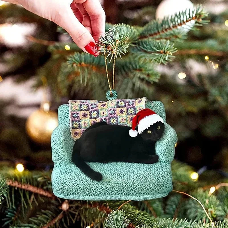 Cat Christmas Ornaments with Custom Contour Cutouts and Gold Hanging String - Image 3