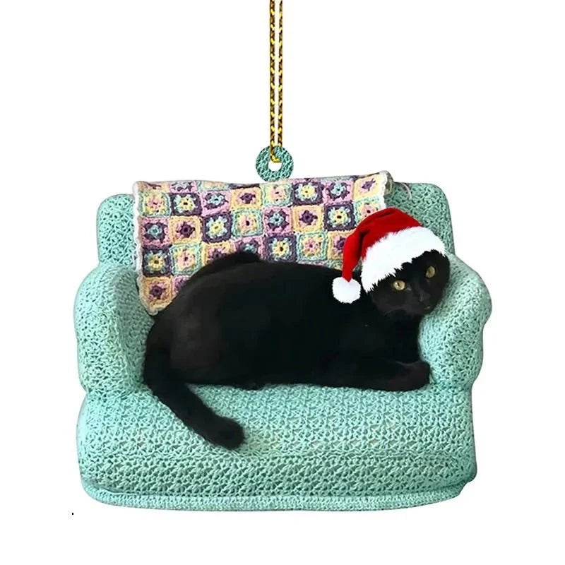 Cat Christmas Ornaments with Custom Contour Cutouts and Gold Hanging String - Image 6