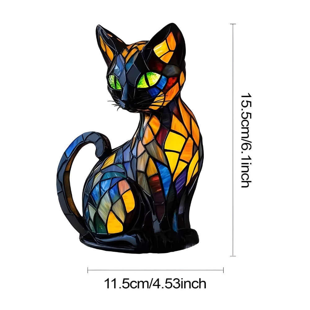 Cat Table Lamp Stained Glass with Color-Changing Glow and Bedside Accent Light - Image 7
