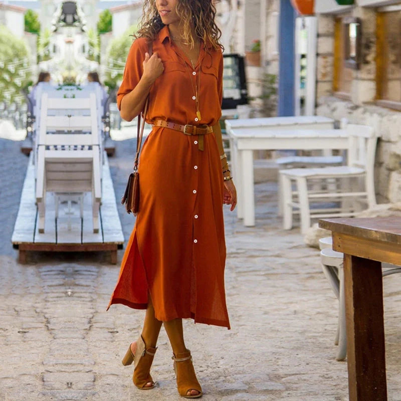 Caterina | Abito Camicia Midi Donna Arancione