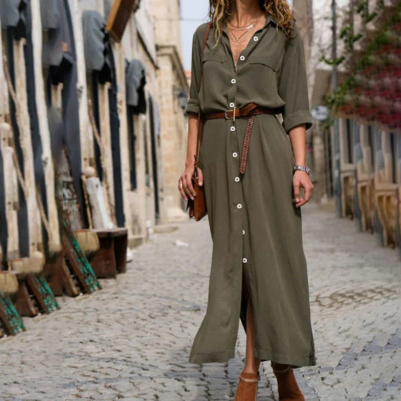 Caterina | Abito Camicia Midi Donna Verde