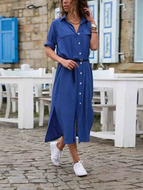 Caterina | Abito Camicia Midi Donna Blu