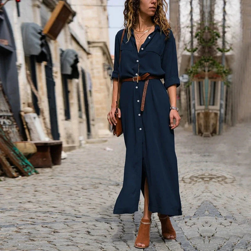Caterina | Abito Camicia Midi Donna Blu Scuro