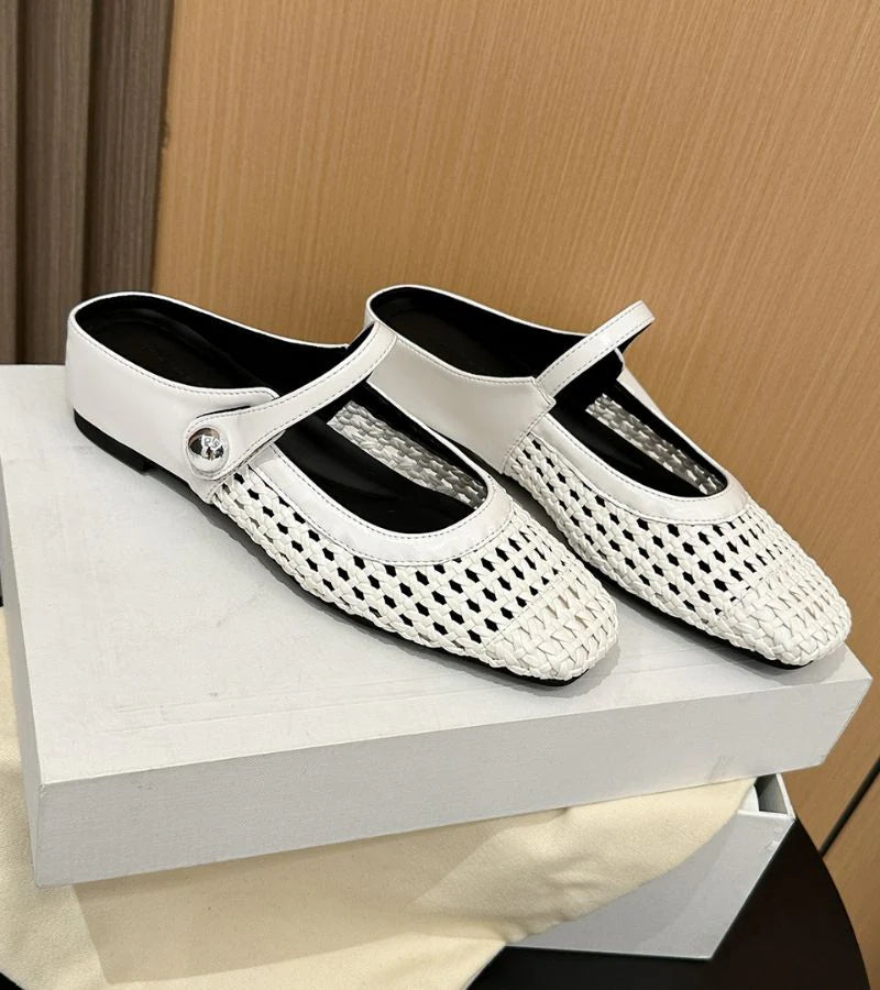 Caterina | Mules Donna Intrecciate Mary Jane Bianco Sporco