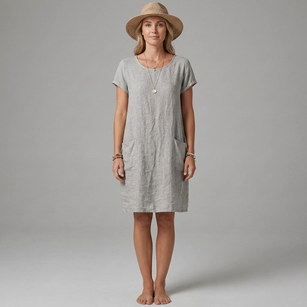 Caterina | Vestito Corto Maniche Corte Tasche Grigio