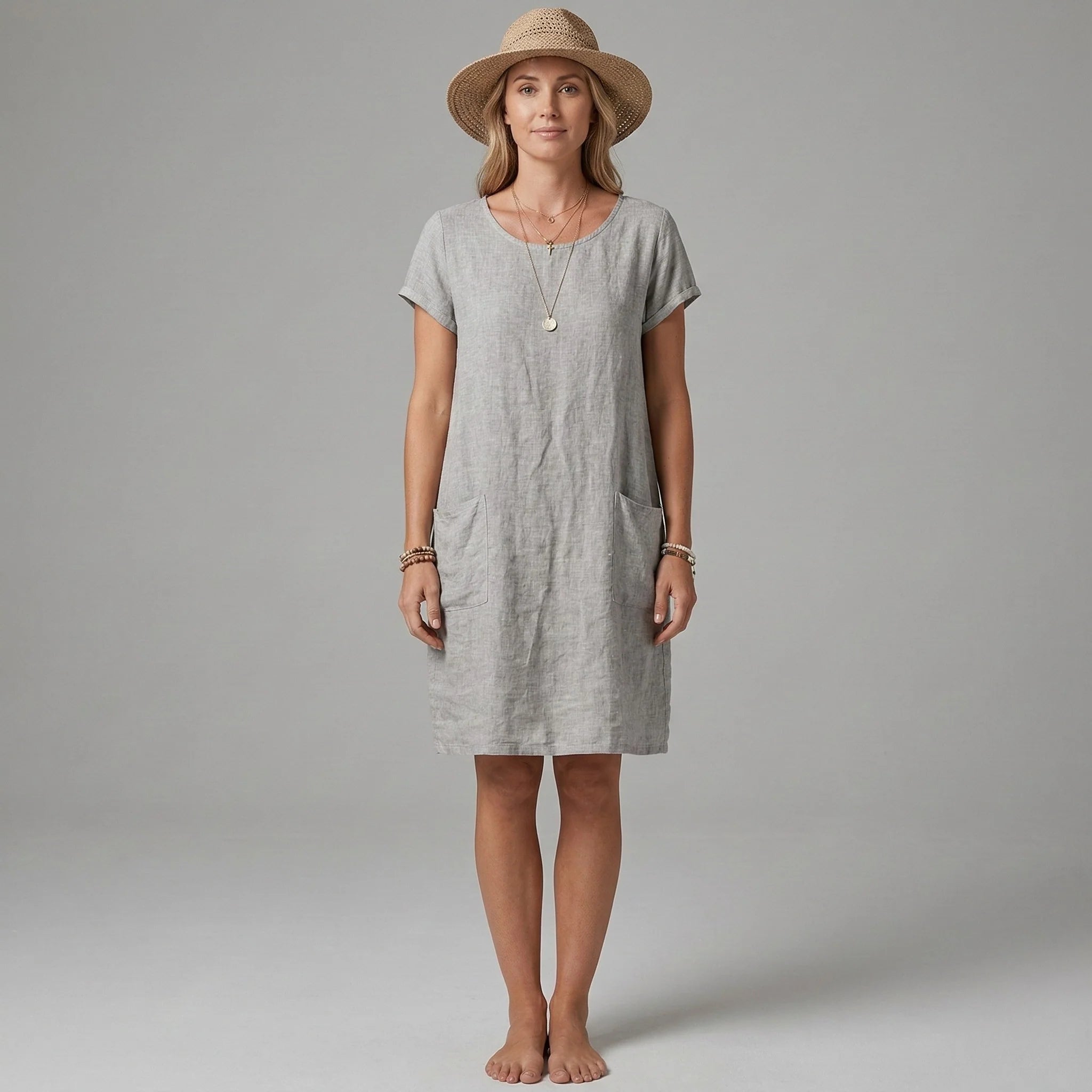 Caterina | Vestito Corto Maniche Corte Tasche Grigio