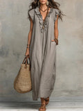 Cecilia | Vestito Lungo Volant Boho Grigio