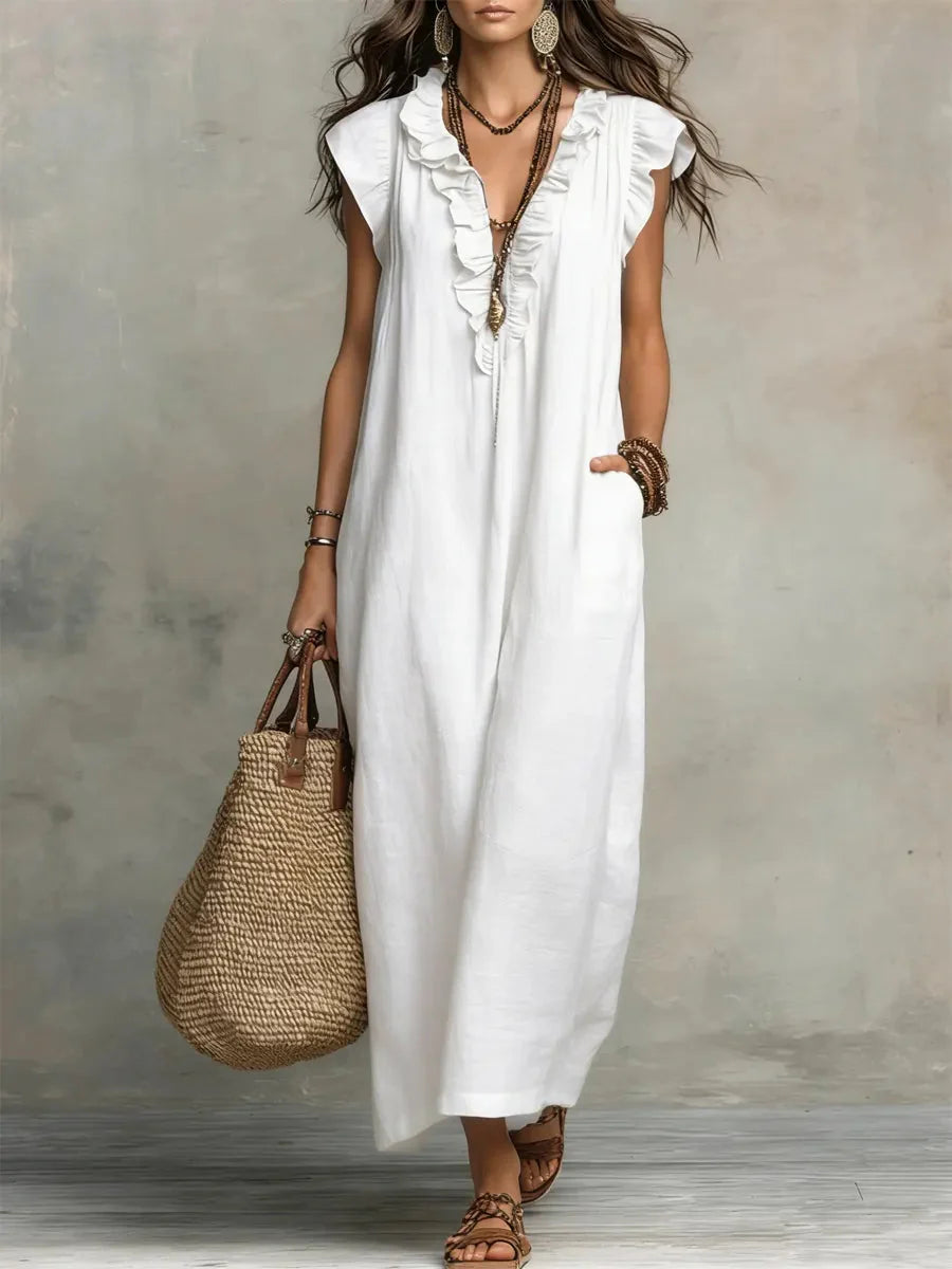 Cecilia | Vestito Lungo Volant Boho Bianco