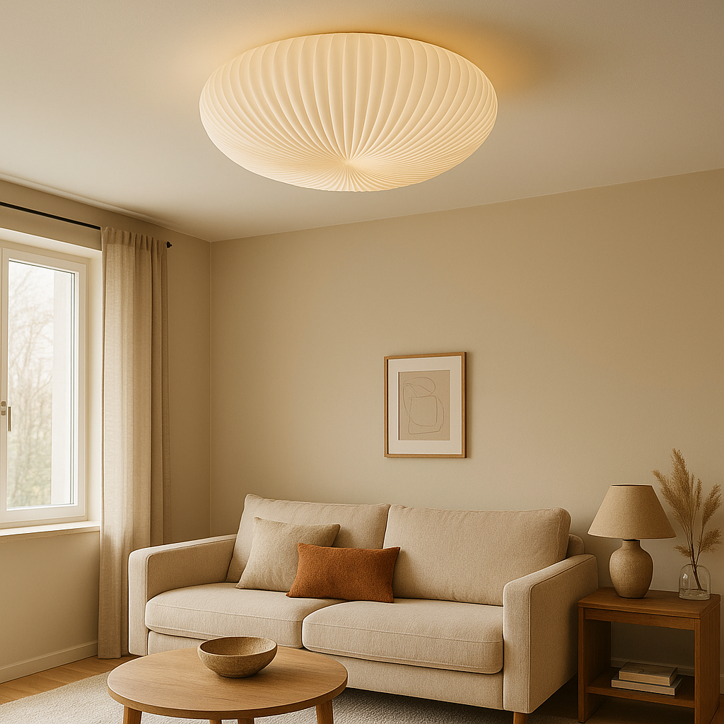 Ceiling Flush Mount Light with Pleated Dome Shade and LED Warm Glow Modern Sculptural Design - Image 1