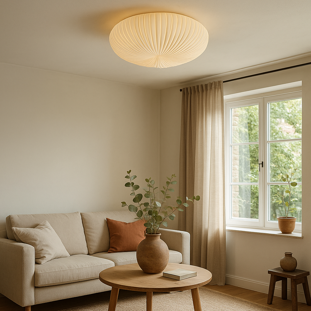 Ceiling Flush Mount Light with Pleated Dome Shade and LED Warm Glow Modern Sculptural Design - Image 2