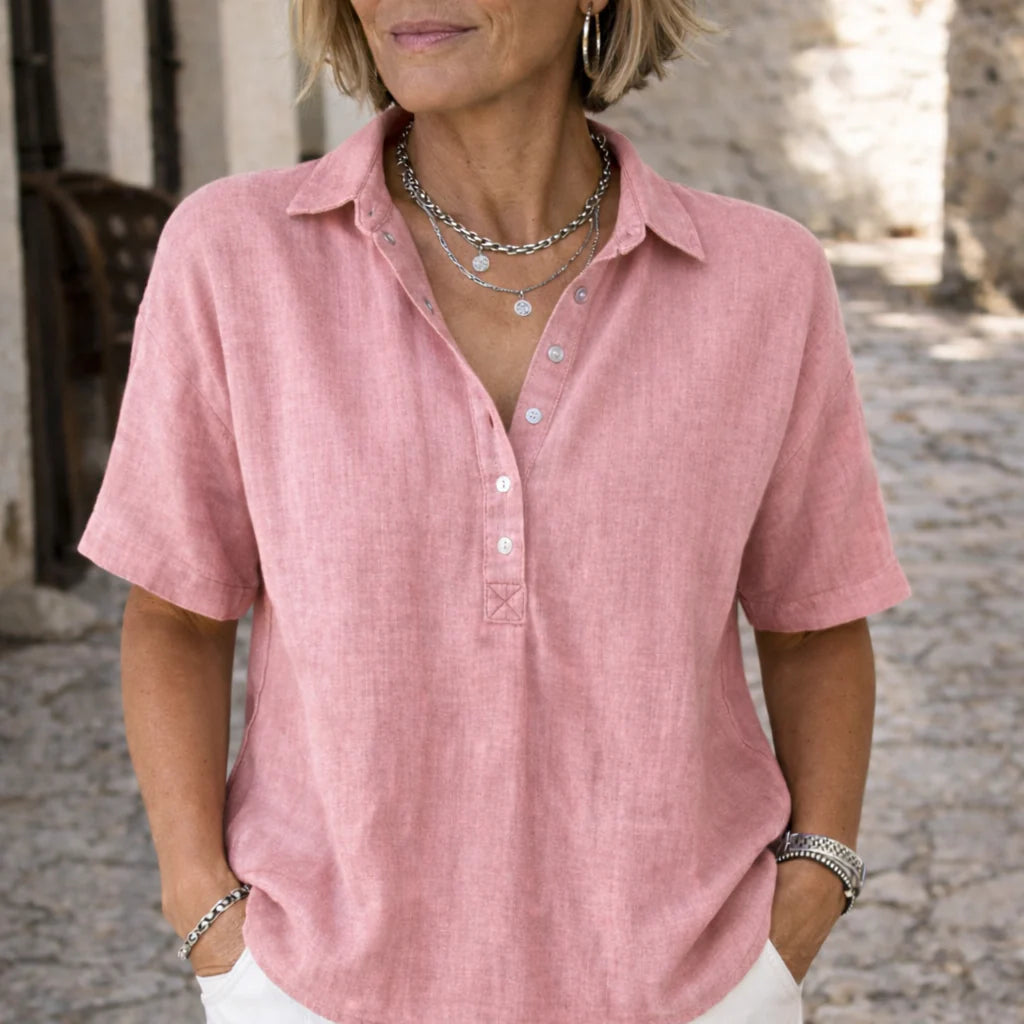 Chiara | Camicia Donna Lino Maniche Corte Rosa