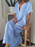 Chiara | Vestito Lungo Lino Donna Estivo Azzurro