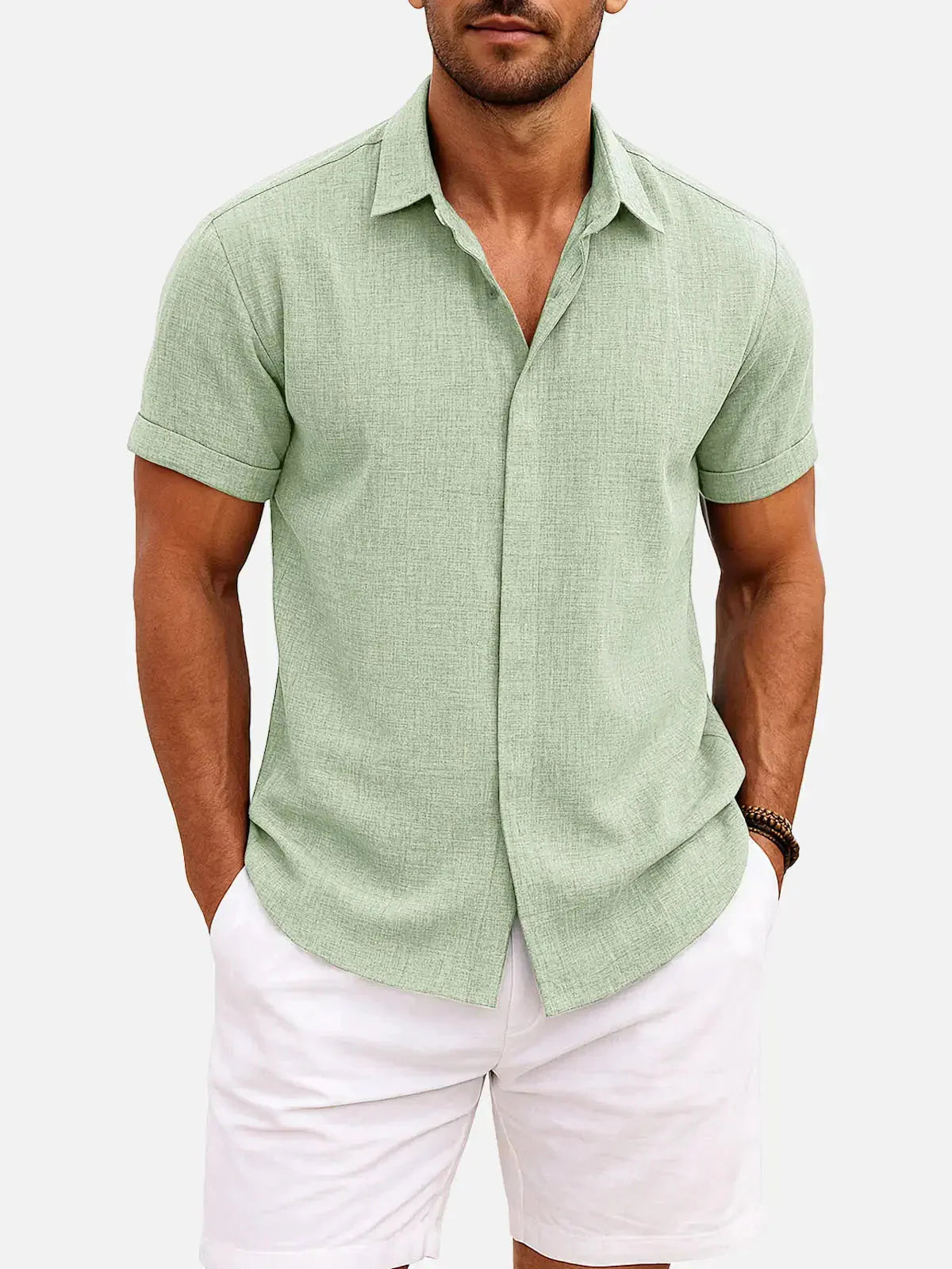 Christian | Camicia Uomo Maniche Corte Giallo-Verde