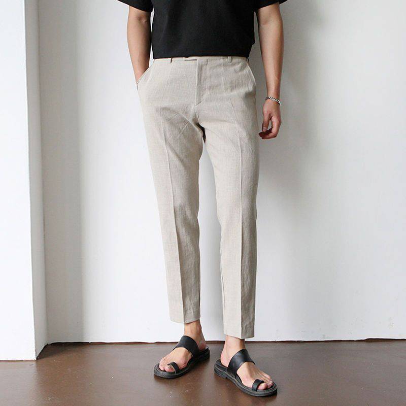 Christian | Elegante Pantalone Uomo Gamba Dritta Tasche Laterali Beige