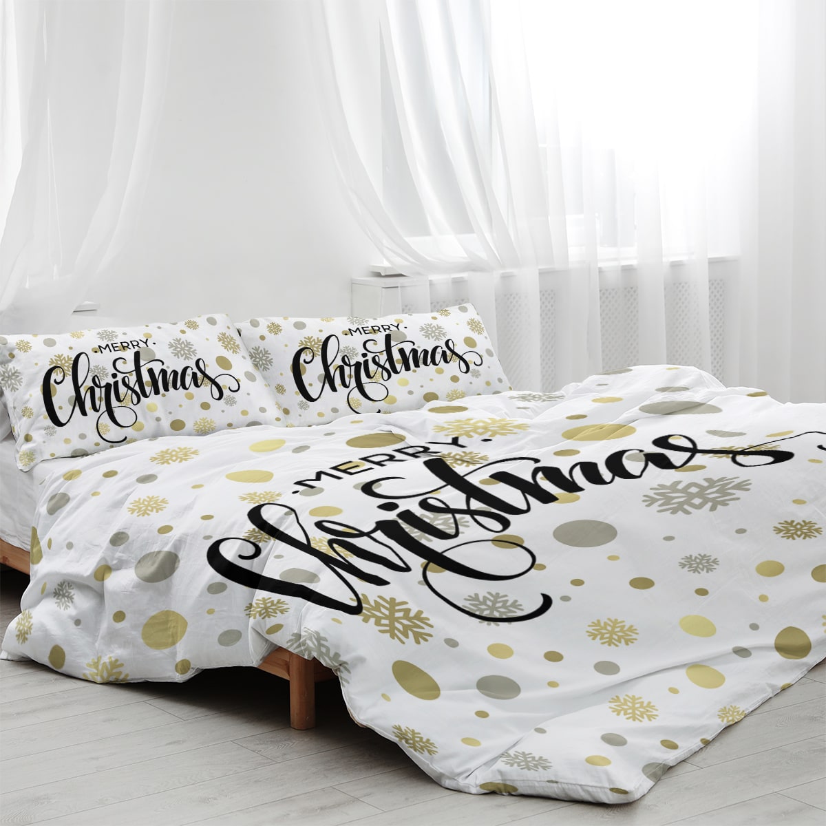 Christmas Bedding Set with Duvet Cover and Pillowcases White Holiday Microfiber - Image 1