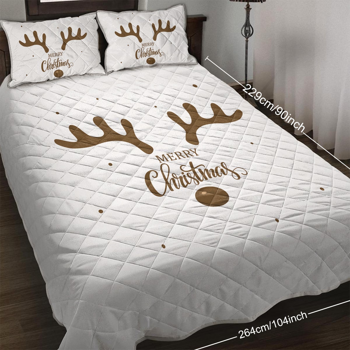 Christmas Bedding Set with Reindeer Print Quilt and 2 Pillow Shams Microfiber Diamond Quilted - Image 7