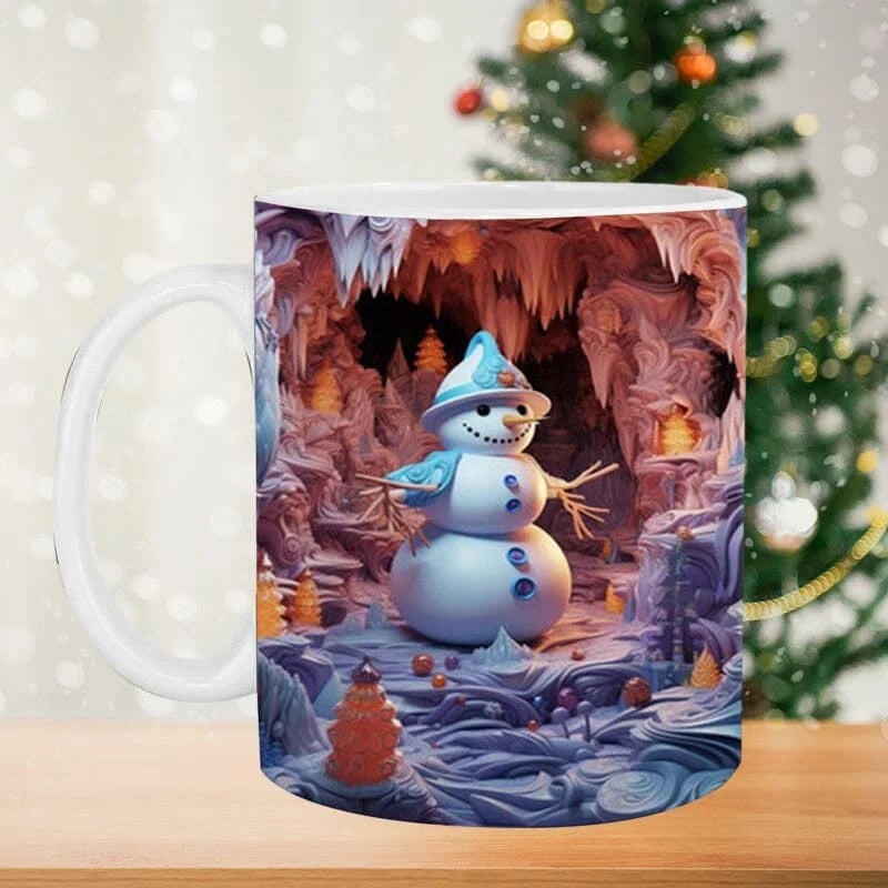 Christmas Coffee Mug with 3D Snowman Illusion Print Ceramic Cup with C-Handle - Image 1