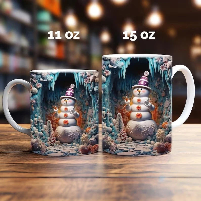 Christmas Coffee Mug with 3D Snowman Illusion Print Ceramic Cup with C-Handle - Image 10