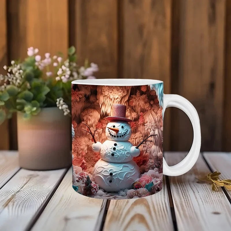 Christmas Coffee Mug with 3D Snowman Illusion Print Ceramic Cup with C-Handle - Image 2
