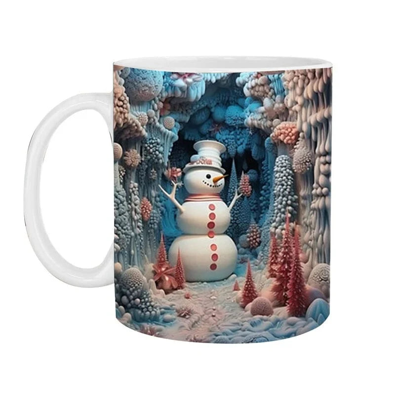 Christmas Coffee Mug with 3D Snowman Illusion Print Ceramic Cup with C-Handle - Image 6