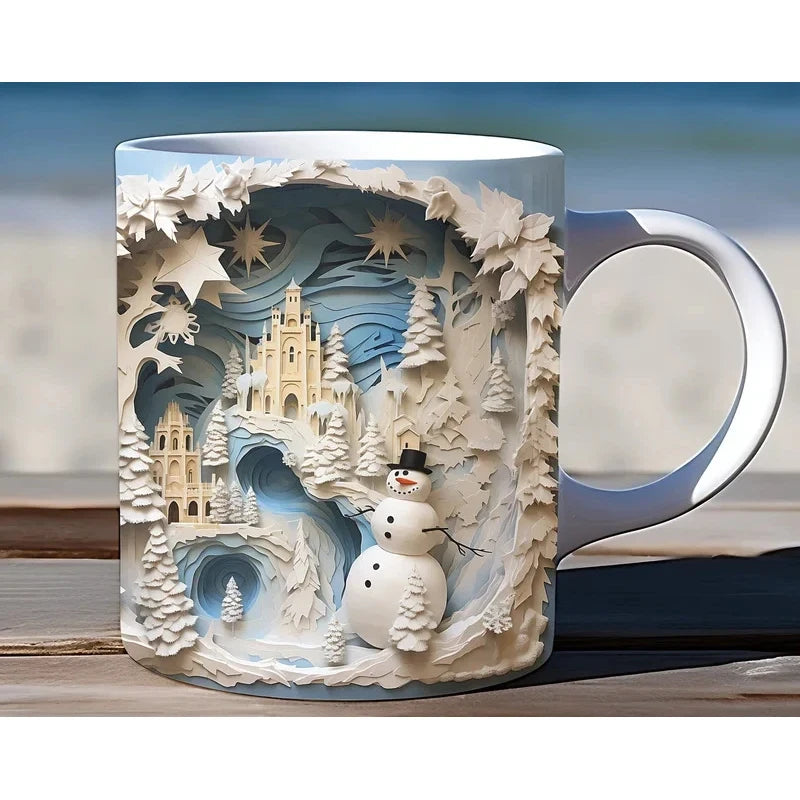 Christmas Coffee Mug with 3D Snowman Illusion Print Ceramic Cup with C-Handle - Image 7