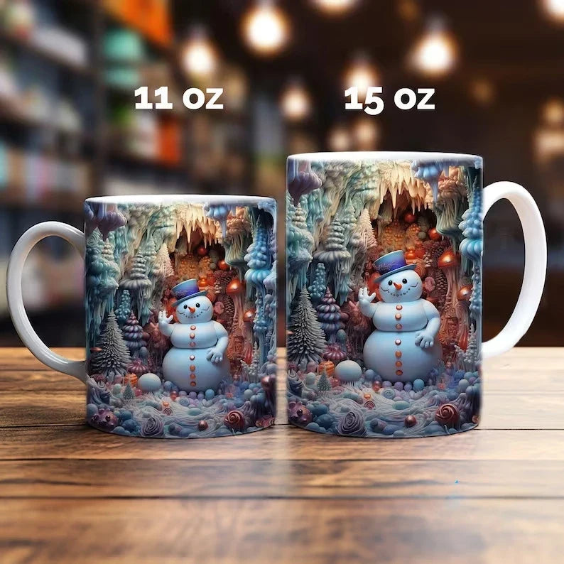 Christmas Coffee Mug with 3D Snowman Illusion Print Ceramic Cup with C-Handle - Image 8