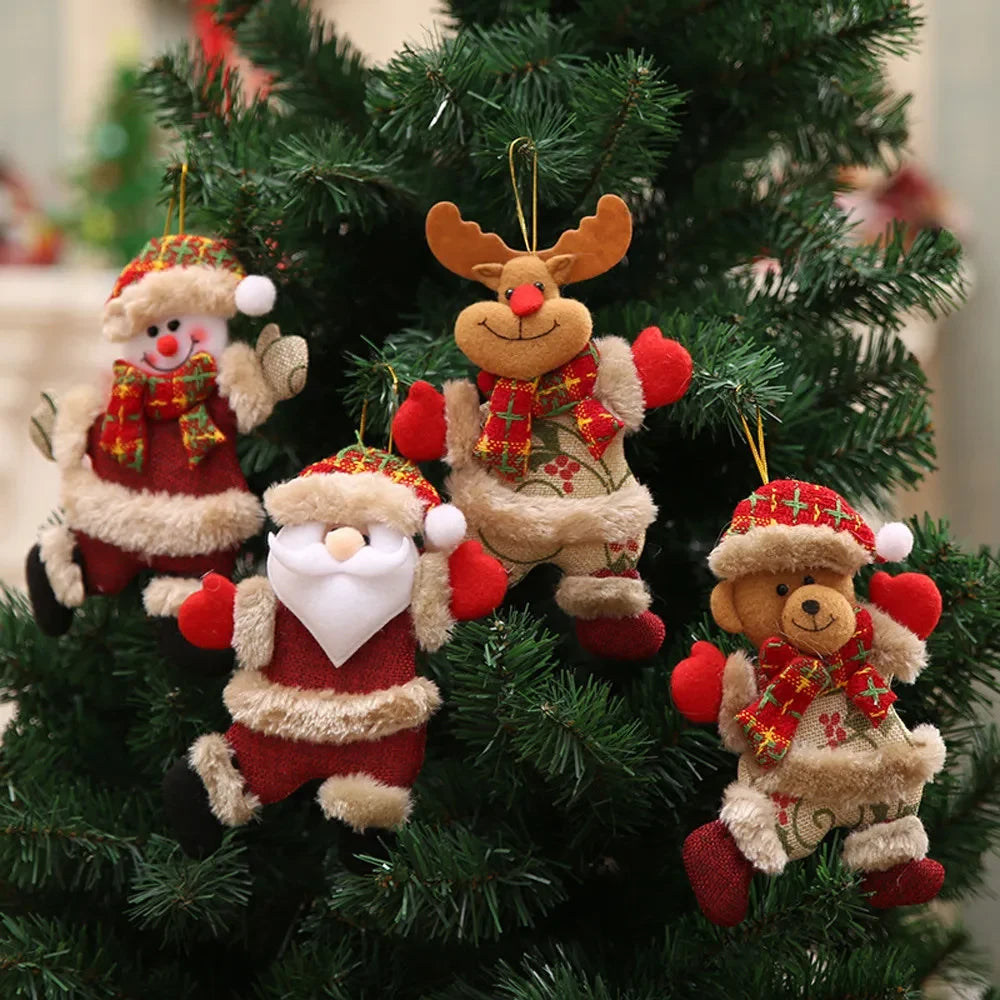 Christmas Decoration Ornaments Set of 4 Plush Figures with Faux Fur Trim and Plaid Scarves - Image 2