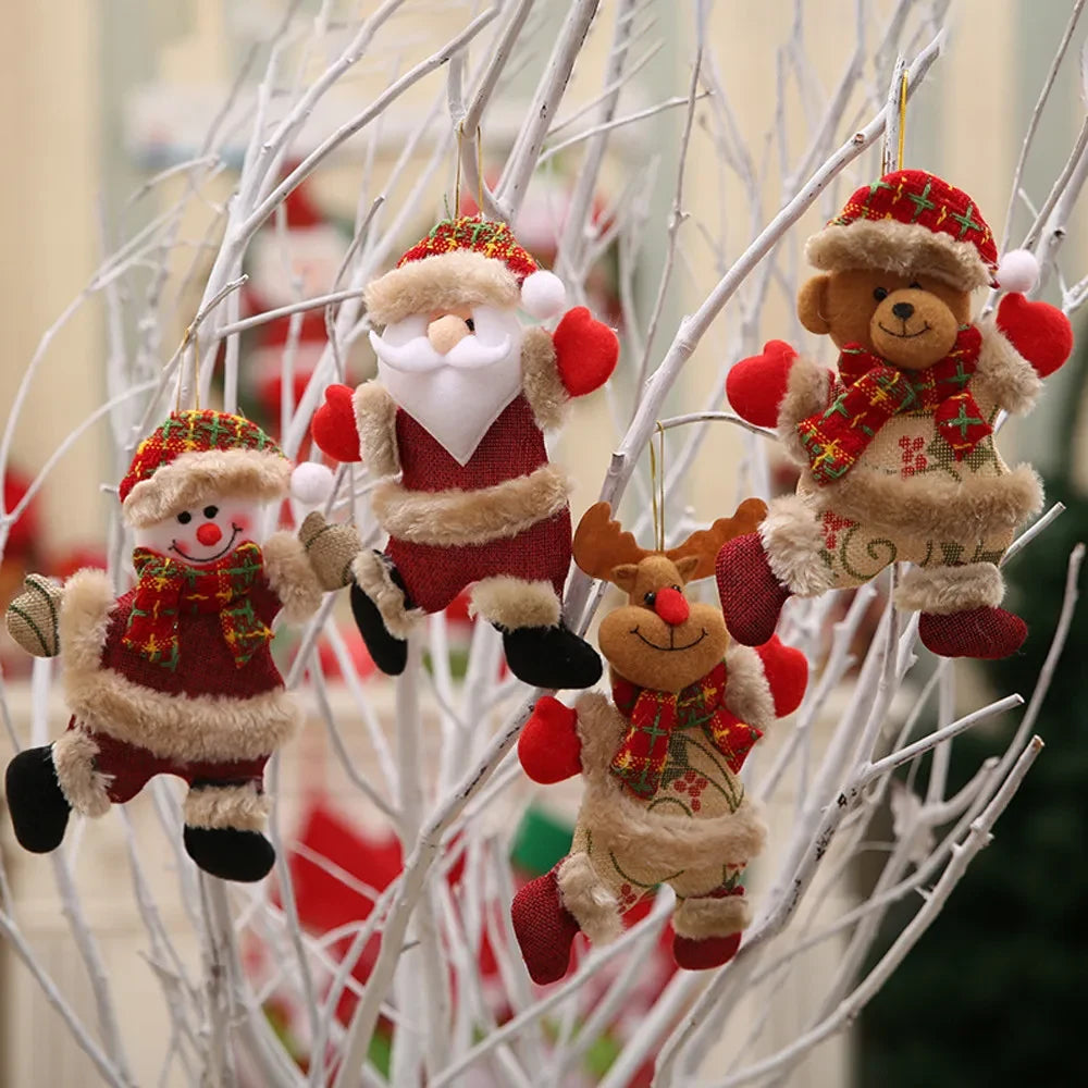 Christmas Decoration Ornaments Set of 4 Plush Figures with Faux Fur Trim and Plaid Scarves - Image 3