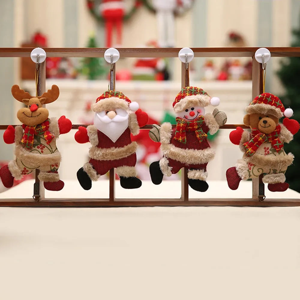 Christmas Decoration Ornaments Set of 4 Plush Figures with Faux Fur Trim and Plaid Scarves - Image 4