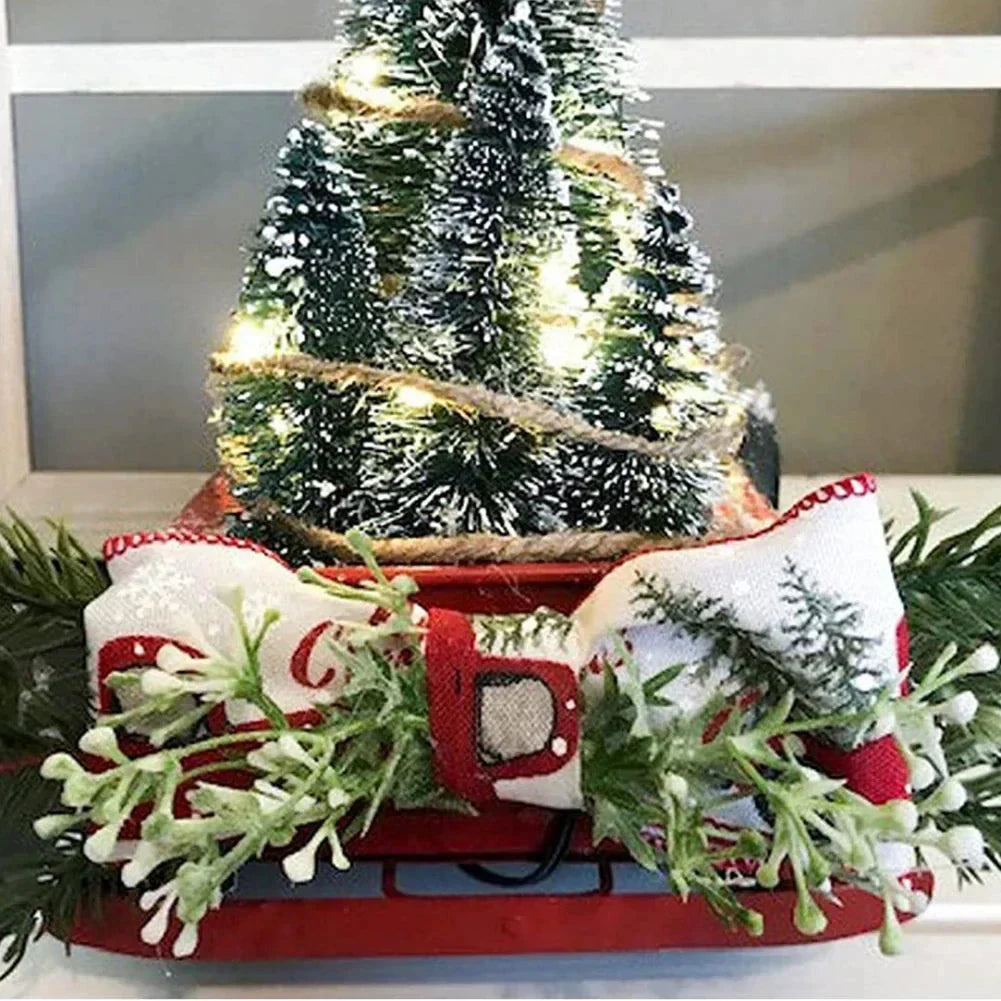 Christmas Decoration Red Truck with LED Bottle Brush Trees and Rustic Tabletop Design - Image 6