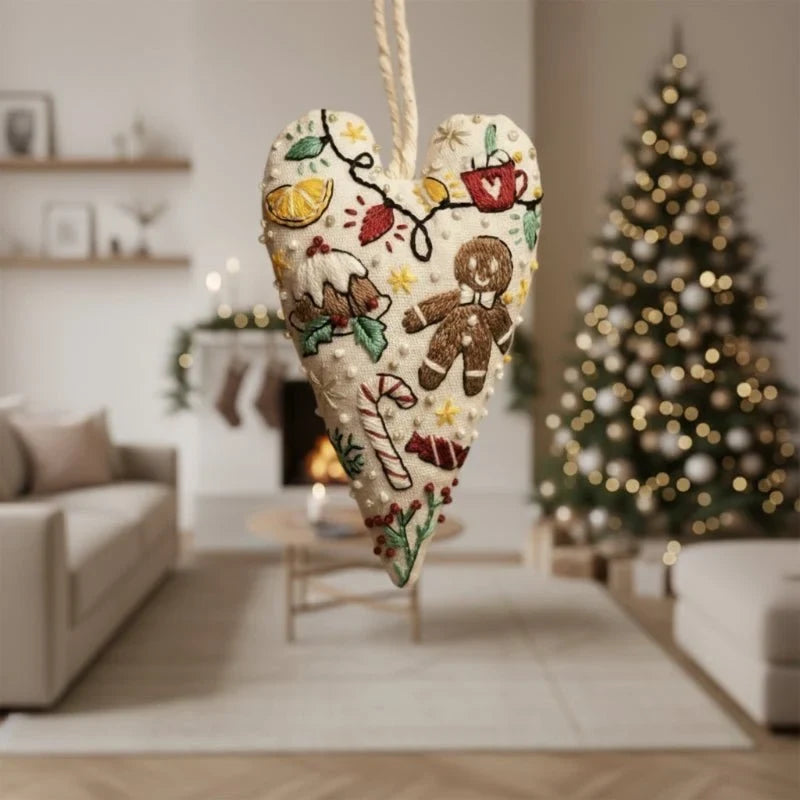 Christmas Embroidery Kit for Beginners with Heart-Shaped Ornament and Complete Supplies - Image 2