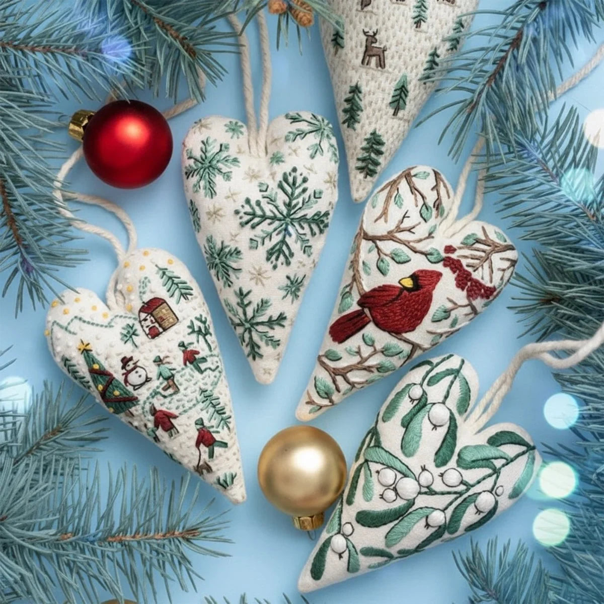 Christmas Embroidery Kit for Beginners with Heart-Shaped Ornament and Complete Supplies - Image 4