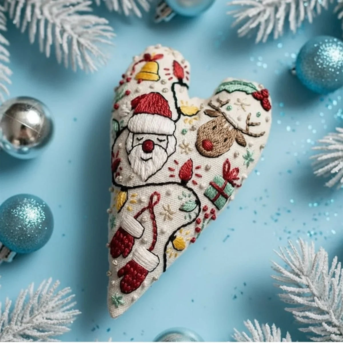 Christmas Embroidery Kit for Beginners with Heart-Shaped Ornament and Complete Supplies - Image 6